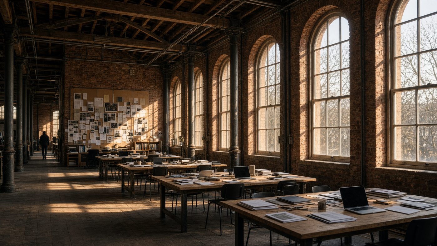 Converted mill interior used as the Demynex studio in Bolton